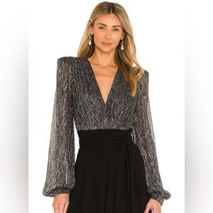 PatBO black silver Lurex Long Sleeve Snap Bodysuit Women’s Size Medium